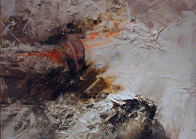 NR.M10, 40 X 40 CM, MIXED MEDIA PÅ LÆRRED