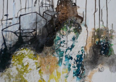 NR.M20, 50 X 50 CM, MIXED MEDIA, ACRYL, TUSCH OG COLLAGE PÅ LÆRRED