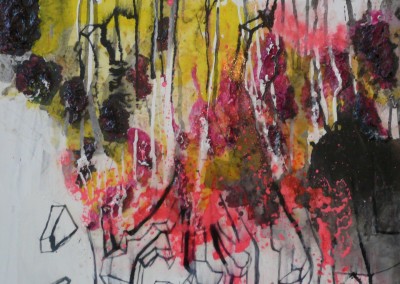 NR.M21, 50 X 50 CM, MIXED MEDIA, ACRYL, TUSCH OG COLLAGE PÅ LÆRRED