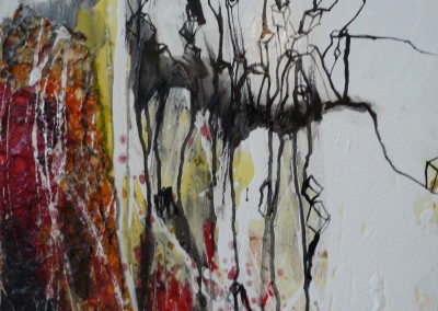 NR.M22, 50 X 50 CM, MIXED MEDIA, ACRYL, TUSCH OG COLLAGE PÅ LÆRRED